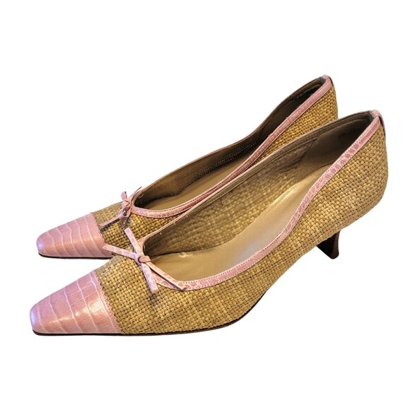 Stuart Weitzman Woven Croc Embossed Cap Toe Y2K Kitten Heels - Picture 3 of 9